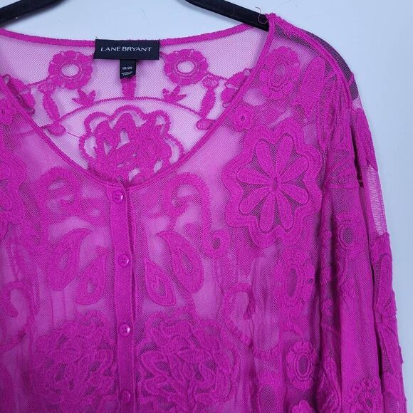 Lane Bryant Womens Sheer Embroidered Lace Babydoll Top Sz 18/20 Pink Boho Fairy - Picture 3 of 8